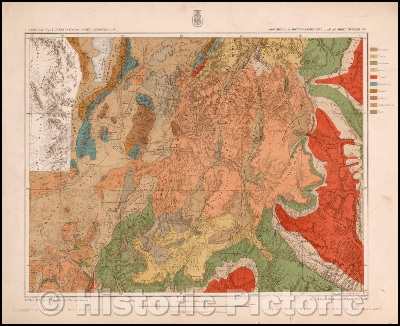 Historic Map - Southern and Southernwestern Utah - Atlas Sheet Number 59, 1877, George M. Wheeler - Vintage Wall Art