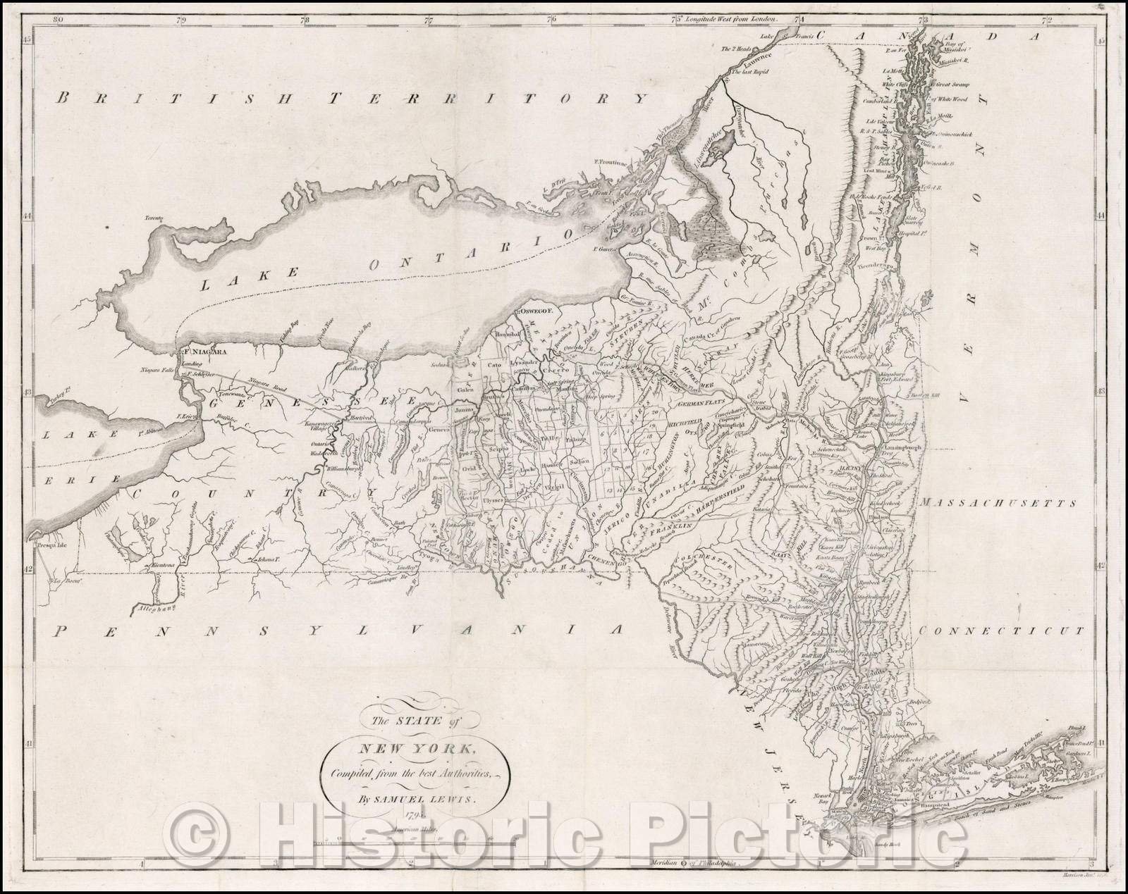 Historic Map - The State of New York, 1795, Mathew Carey - Vintage Wall Art