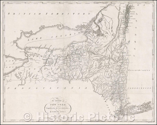 Historic Map - The State of New York, 1795, Mathew Carey - Vintage Wall Art