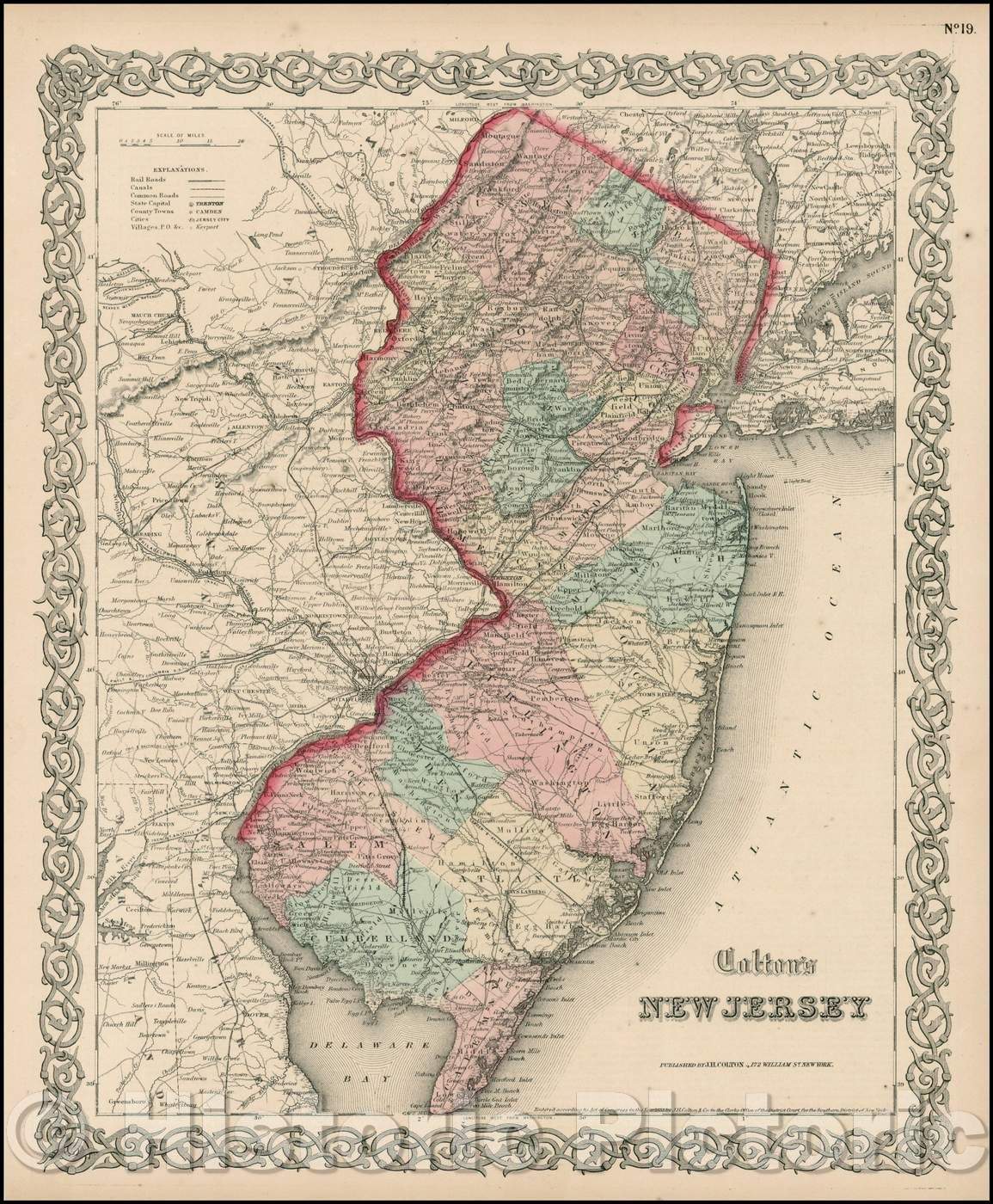 Historic Map - Colton's New Jersey, 1862, Joseph Hutchins Colton - Vintage Wall Art