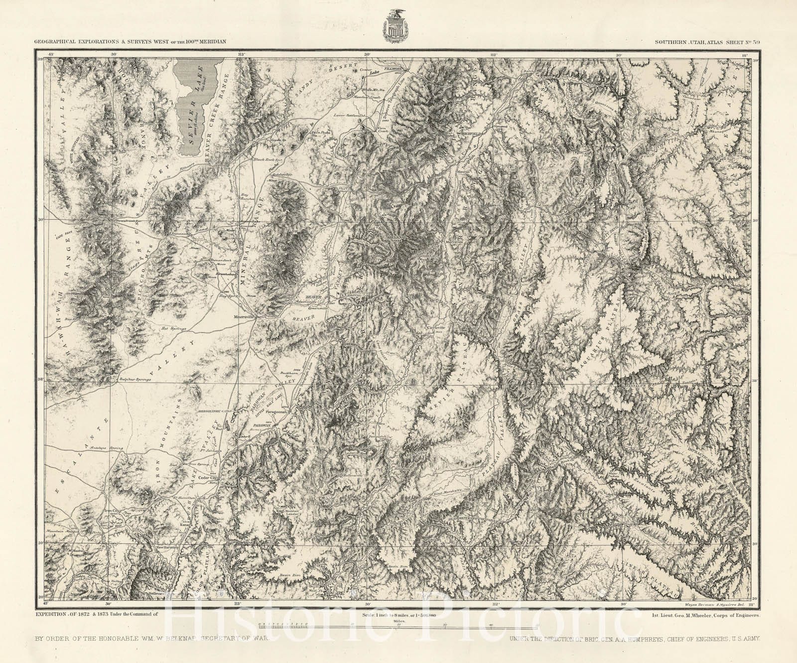 Historic Map - Southern Utah - Atlas Sheet Number 59, 1877, George M. Wheeler - Vintage Wall Art