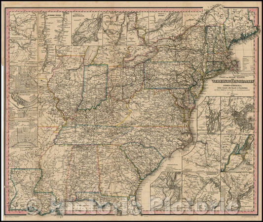 Historic Map - Post und Reise-Karte von Vereinigten Staaten Von Nord-America/Post and travel map of the United States Of North America, 1836, Traugott Bromme - Vintage Wall Art