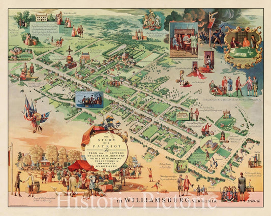 Williamsburg, Virginia - Historic Town Plan, 1959 | Historical Map Print