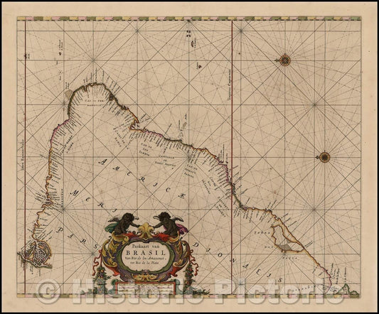 Historic Map - Paskaart van Brasil Van Rio de los Amazones, tot Rio de la Plata/Paskaart van Brasil Van Rio de los Amazones, tot Rio de la Plata, 1666 - Vintage Wall Art