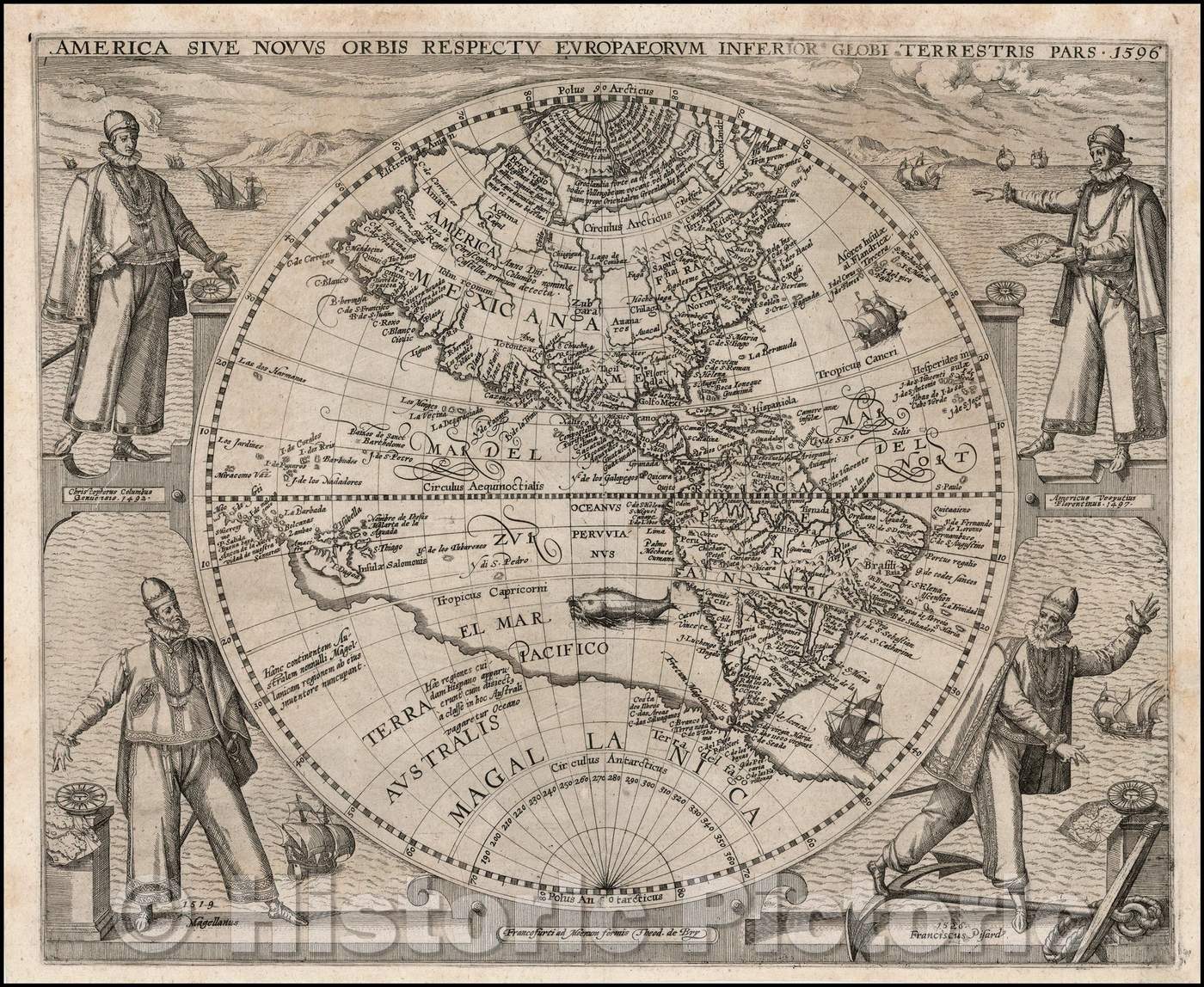 Historic Map - America Sive Novus Orbis Respectu Europaeorum Inferior Globi Terrestris Pars 1596, 1596, Theodor De Bry v1