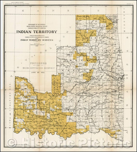 Historic Map - Indian Territory, 1902, United States Department of the Interior - Vintage Wall Art