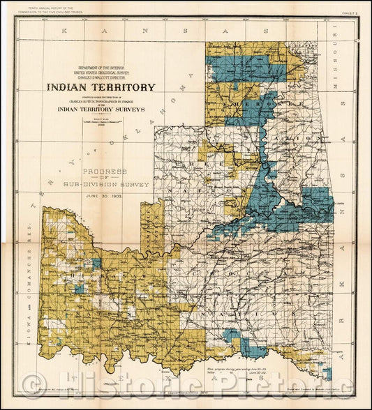 Historic Map - Indian Territory, 1903, United States Department of the Interior - Vintage Wall Art
