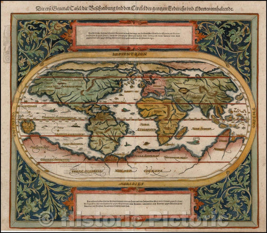 Historic Map - Die erst General Tafel/Die Beschreibung und den Circkel des gantzen Erdtrichs und Deeres innhaltend, 1588, Sebastian M?nster v2