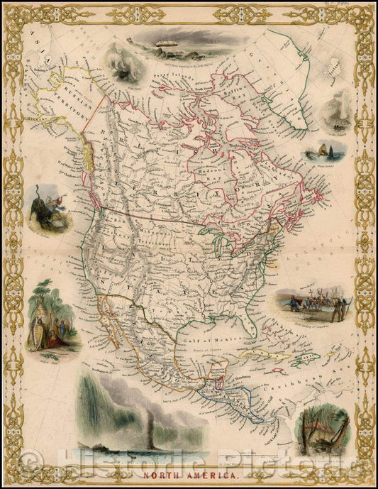 Historic Map - North America [Rare Decorative Edition], 1848, John Rapkin - Vintage Wall Art