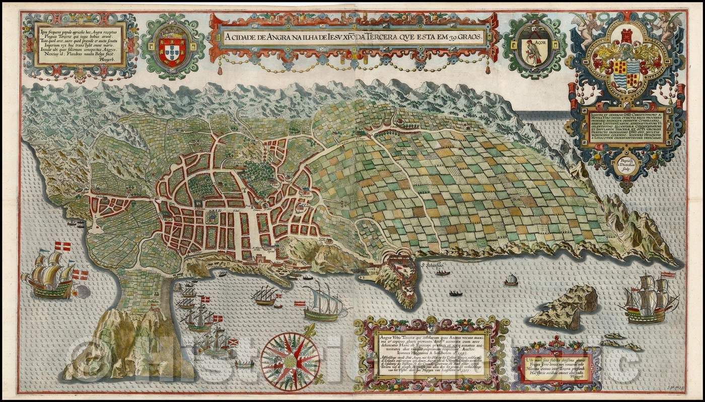 Historic Map - A Cidade De Angra. Na Ilha De Iesu Xpoda Tercera Que Esta Em 39 Graos, 1596, Jan Huygen Van Linschoten v1