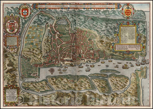 Historic Map - A Ilha e Cidade de Goa Metropolitana da India E Partes Orientais que esta en 15 Graos da Banda da Norte, 1596, Jan Huygen Van Linschoten v1