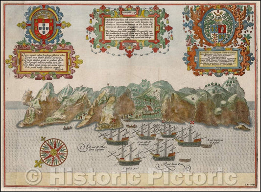 Historic Map - Insula D. Helenae Sacra Coeli Clementia et Aequabilitate, 1596, Jan Huygen Van Linschoten - Vintage Wall Art