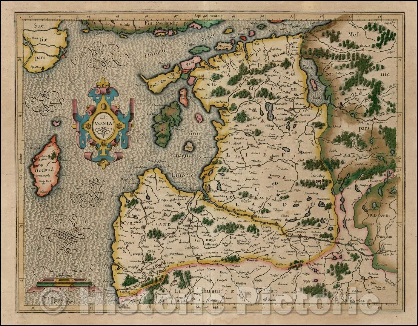 Historic Map - Livonia, 1595, Gerard Mercator v1