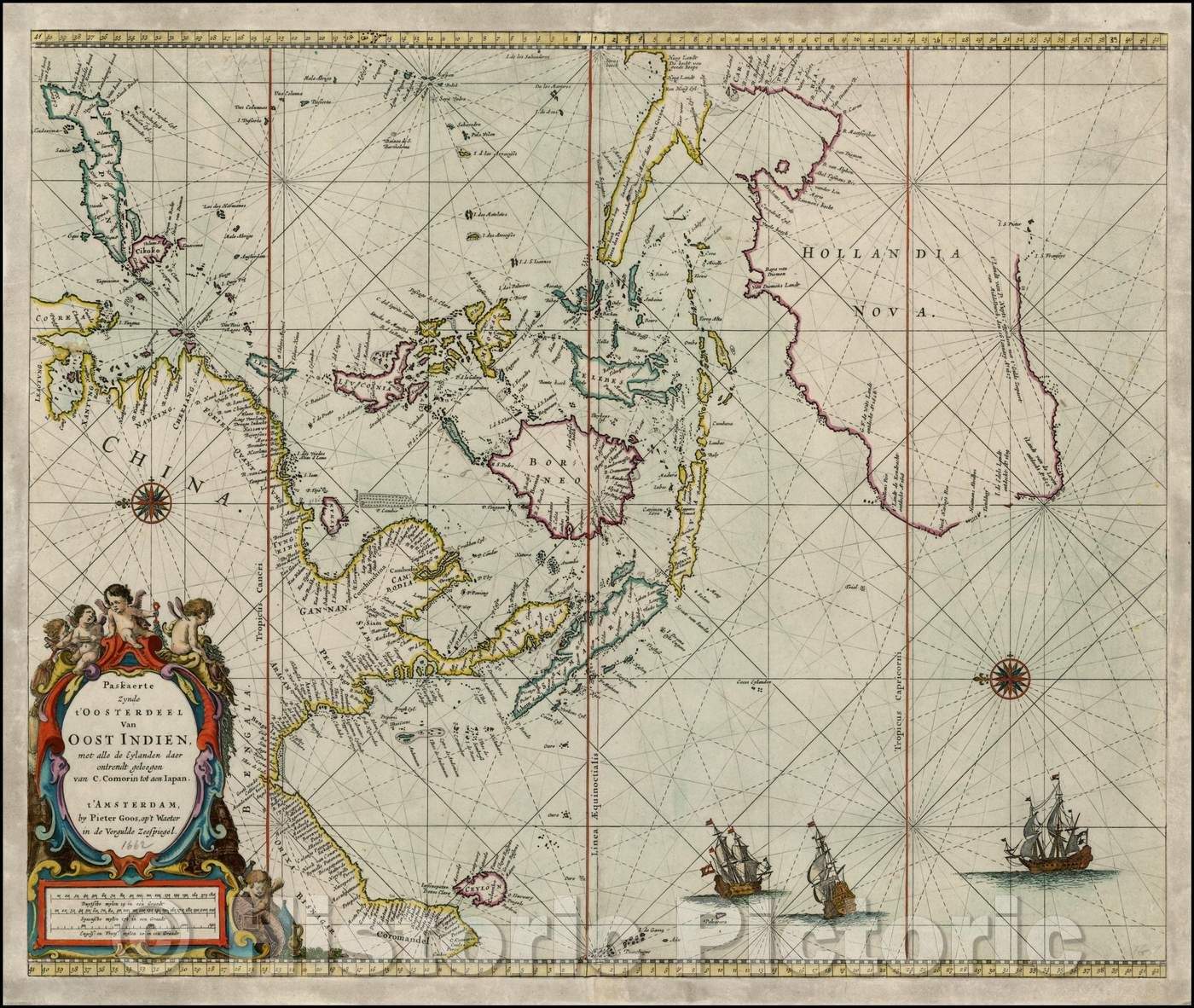 Historic Map - Paskaerte Zynde t'Oosterdeel Van Oost Indien, met alle de Eylanden daer ontrendt geleegen van C.Comorin tota aen Iapan, 1662, Pieter Goos v1