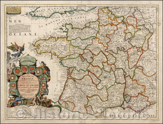 Historic Map - Le Royaume de France avec ses Acquisitions suivant le Traite/Nolin's Map of France, published after the Treaty of Ryswick in 1697, 1698 - Vintage Wall Art
