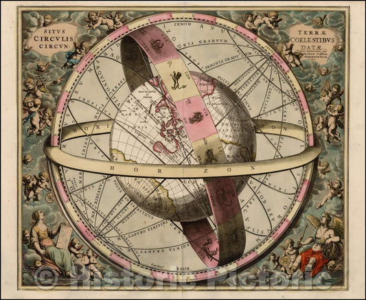 Historic Map - Situs Terrae Circulis Coelestibus Circundatae, 1703, Andreas Cellarius - Vintage Wall Art