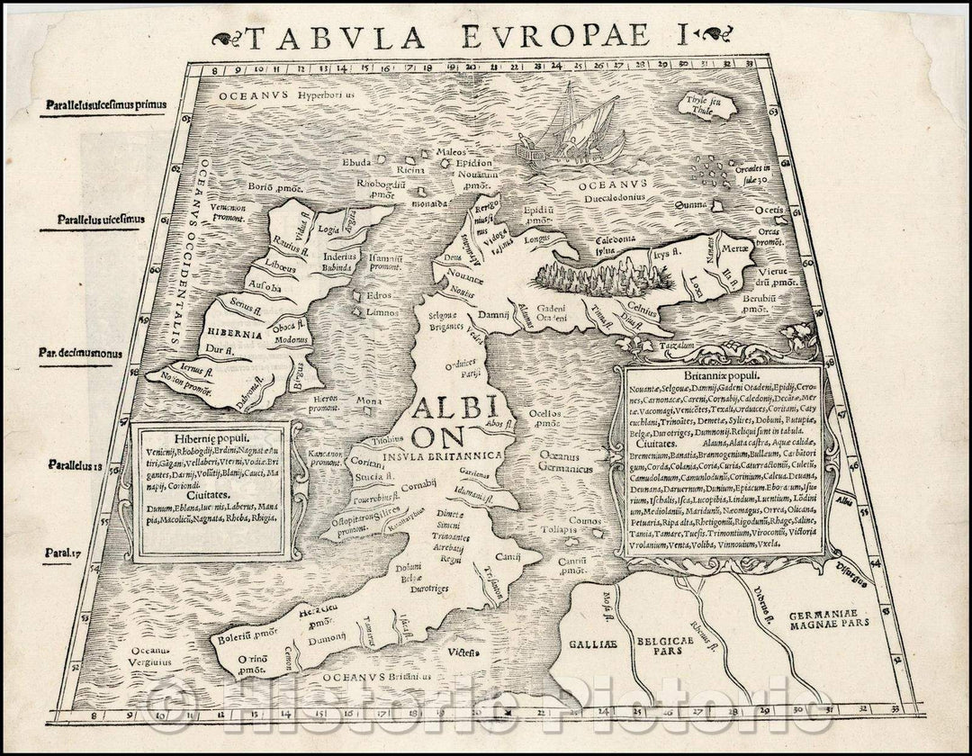 Historic Map - Tabula Europae I British Isles, 1542, Sebastian M?nster - Vintage Wall Art