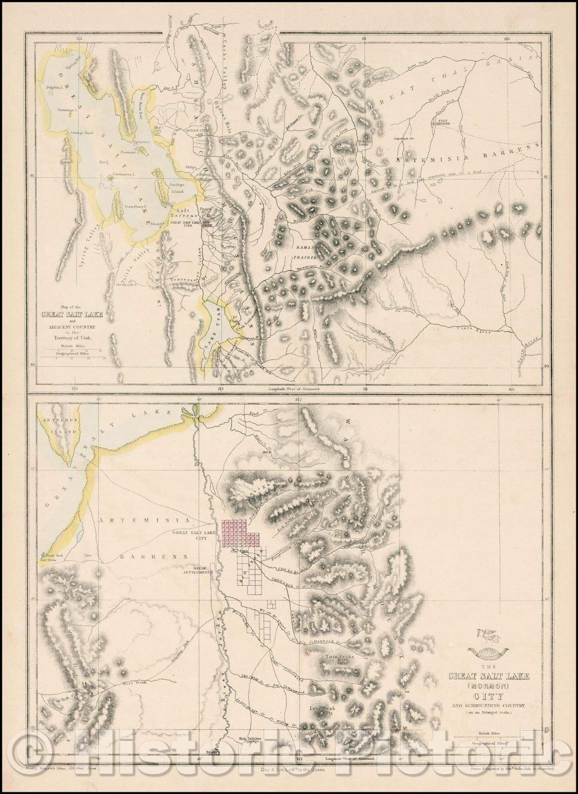 Historic Map - Map of the Great Salt Lake and Adjacent Country in the Territory of Utah [with] The Great Salt Lake (Mormon) City And Surrounding Country, 1858 v1