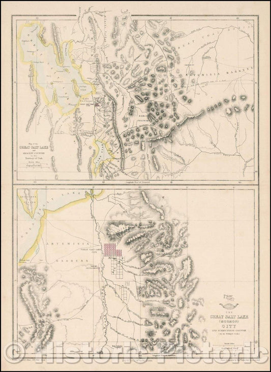 Historic Map - Map of the Great Salt Lake and Adjacent Country in the Territory of Utah [with] The Great Salt Lake (Mormon) City And Surrounding Country, 1858 v1