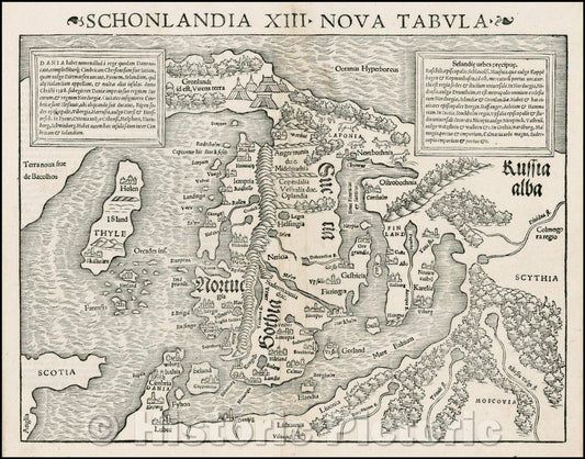 Historic Map - Schonlandia XIII Nova Tabula [1st Map of Scandinavia], 1542, Sebastian M?nster - Vintage Wall Art