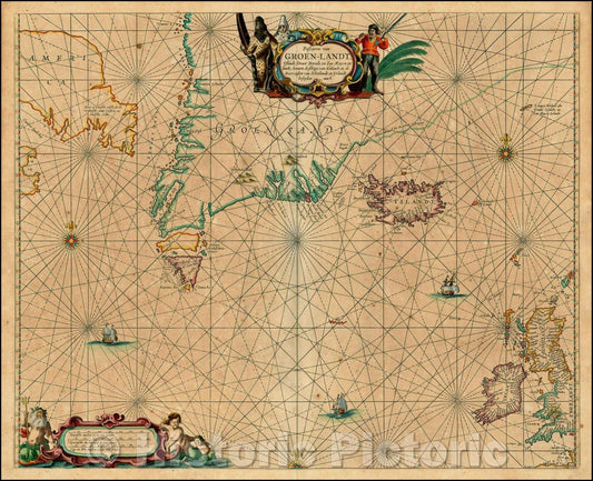 Historic Map - Pascaerte van Groen-Landt, Yslandt, Straet Davids en Ian Mayen Eylandt; Hoemen de Selvige van Hitlandt, 1650 - Vintage Wall Art