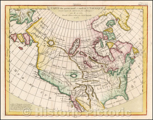 Historic Map - Carte des parties nord et ouest de L'Amerique dressee de apres les relations les plus authentiques, 1772, Denis Diderot v1