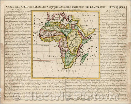 Historic Map - Carte de L'Afrique selon les auteurs anciens enrichie de remarques histori/Africa Card by ancient authors enriched with historical remarks, 1719 - Vintage Wall Art