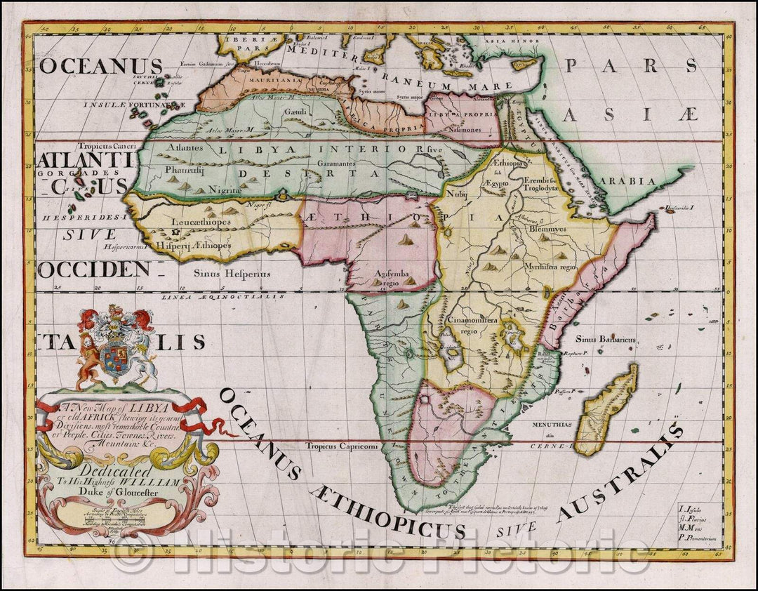 Historic Map - Libya or old Africk Shewing it's General Divisions, most remarkable Countries or People, Cities, 1700, Edward Wells - Vintage Wall Art
