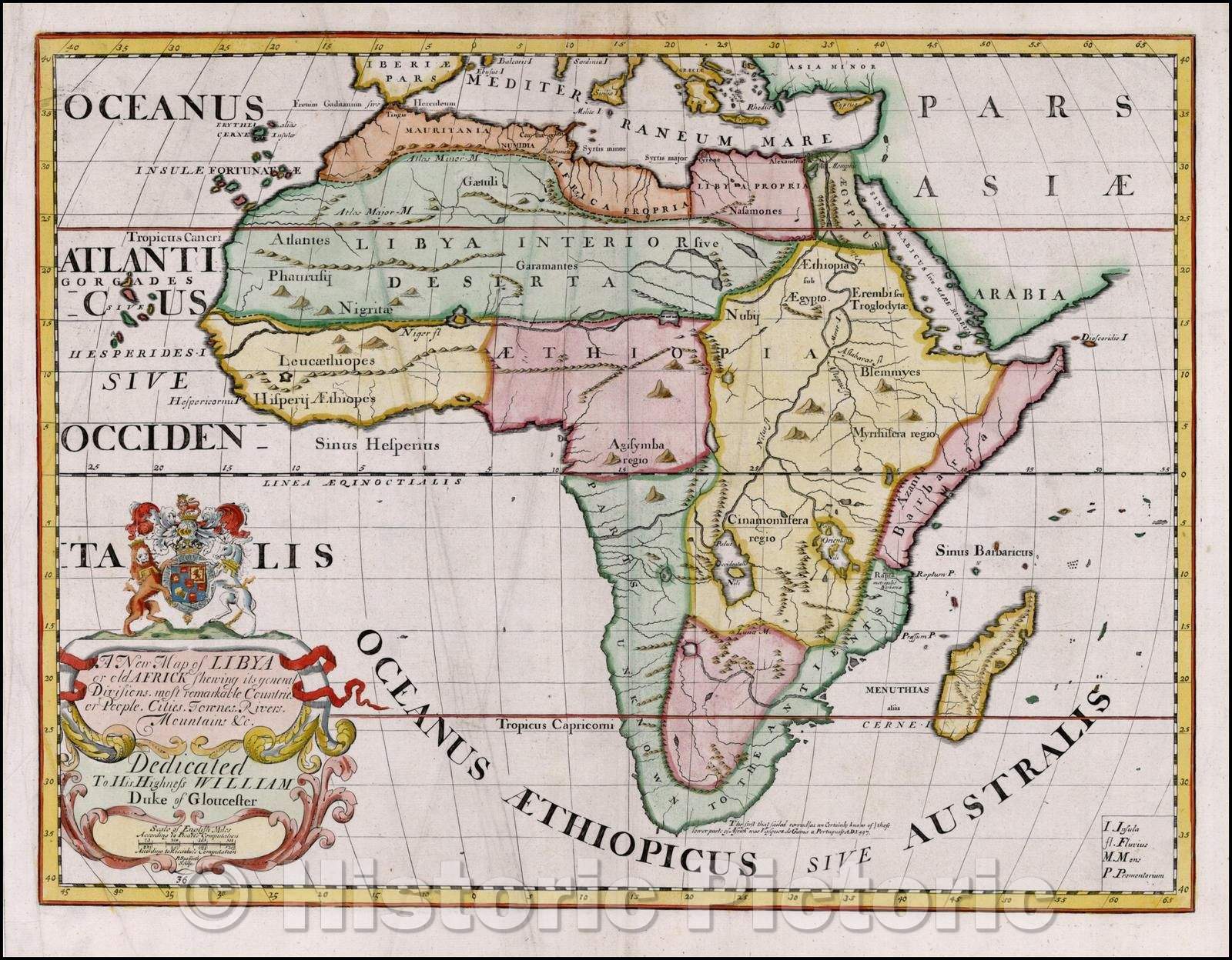 Historic Map - Libya or old Africk Shewing it's General Divisions, most remarkable Countries or People, Cities, 1700, Edward Wells - Vintage Wall Art