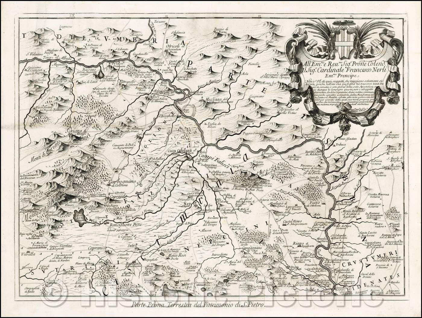 Historic Map - Parte Prima Terrestra del Patrimonio di S. Pietro :: part of the Patrimonio di S. Pietro, centered on the Albula River and Civita Castellana, 1690 - Vintage Wall Art