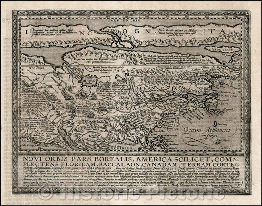 Historic Map - Novi Orbis Pars Borealis, America Scilicet, Complectens Floridam/Quad's Map of North America, based upon De Jode's landmark Map of 1593, 1600 - Vintage Wall Art