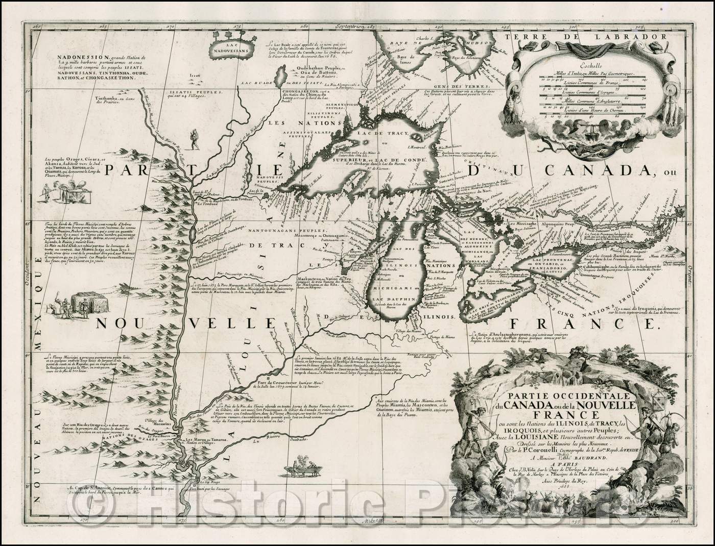 Historic Map - Partie Occidentale du Canada ou de la Nouvelle France ou sont les Nations des Ilinois, de Tracy, les Iroquois, et Plusieurs autres Peuples, 1688 v1