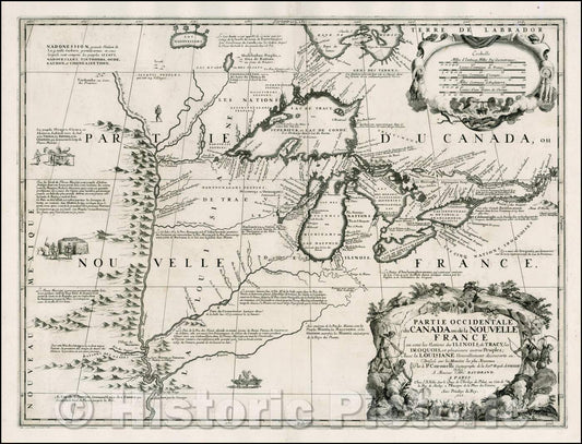 Historic Map - Partie Occidentale du Canada ou de la Nouvelle France ou sont les Nations des Ilinois, de Tracy, les Iroquois, et Plusieurs autres Peuples, 1688 v1