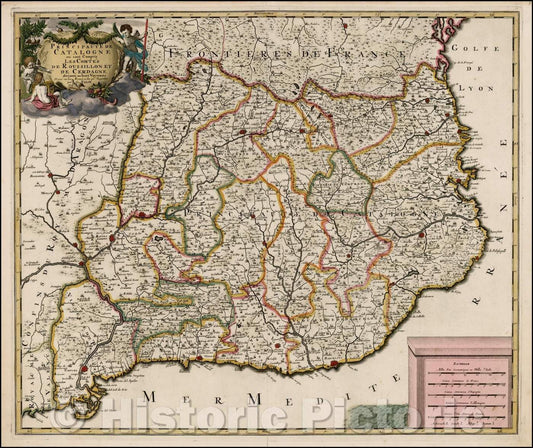 Historic Map - Principaute De Catalogne ou sont compris Les Comtes De Roussillon Et De Cerdagne divisees en leurs Vigueries, 1700, Gerard Valk v1
