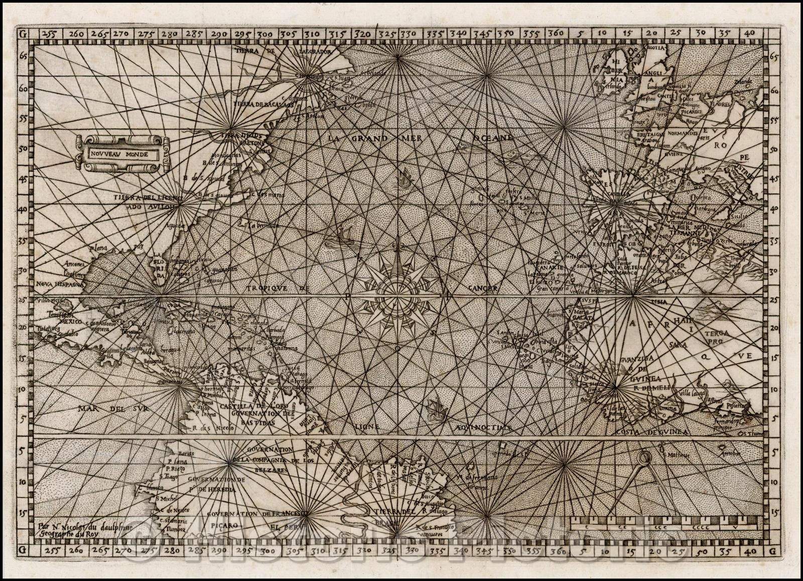Historic Map - Nouveau Monde, 1554, Nicolas De Nicolai - Vintage Wall Art