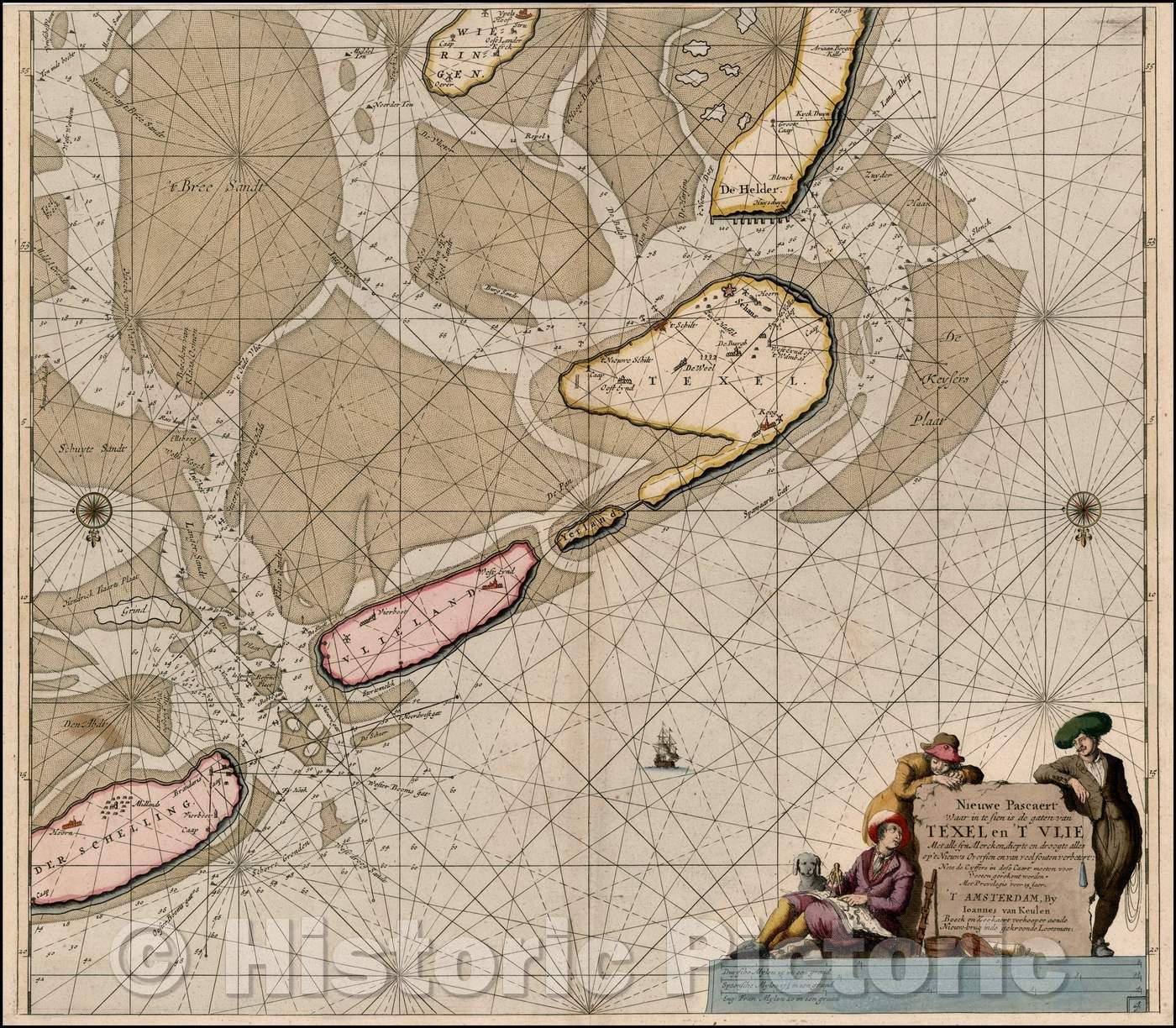 Historic Map - Nieuwe Pascaert Waar in te sien is de gaten van Texel/Where in New Pascaert to sien of Texel holes, 1681, Johannes Van Keulen - Vintage Wall Art