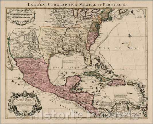Historic Map - Carte Du Mexique et de la Floride des Terres Angloises et des Isles Antilles du Cours et des Environs de la Riviere Mississipi, 1722 v1