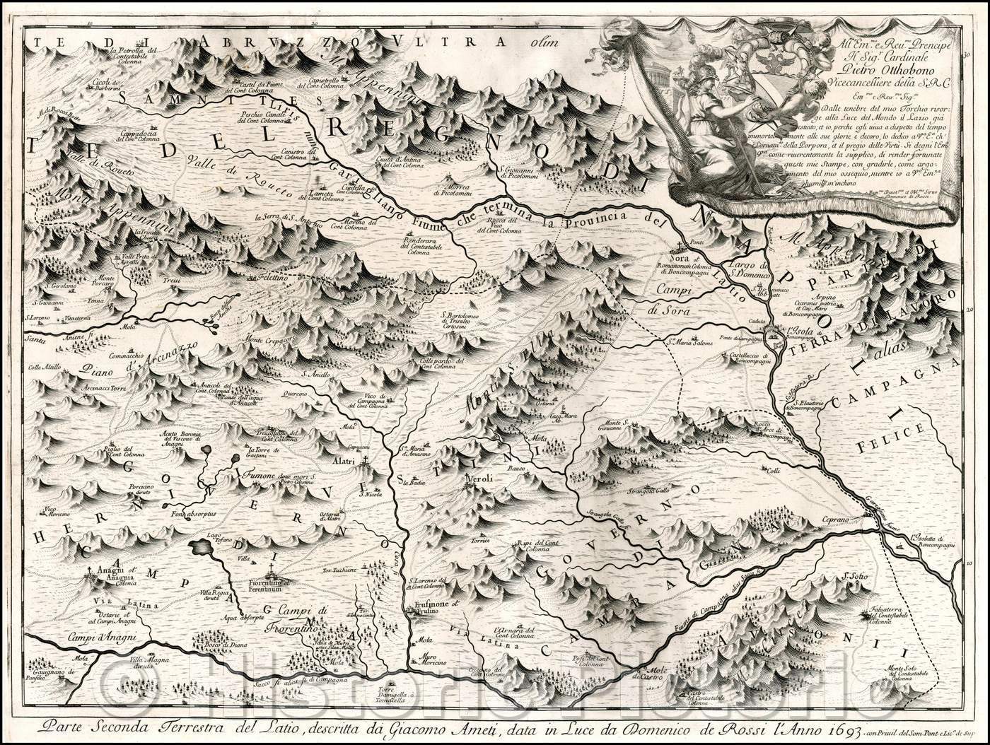 Historic Map - Parte Seconda Terresta del Latio, descritta da Giacomo Ameti :: Kingdom of Napoli, centered on the Gargliano River, 1693 - Vintage Wall Art