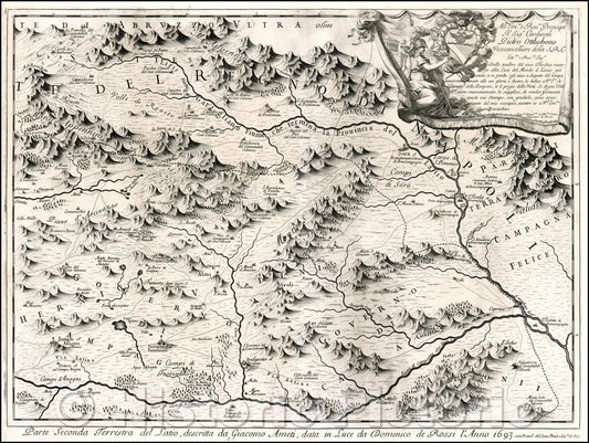 Historic Map - Parte Seconda Terresta del Latio, descritta da Giacomo Ameti :: Kingdom of Napoli, centered on the Gargliano River, 1693 - Vintage Wall Art