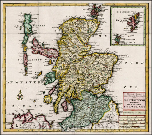 Historic Map - Nieuwe Kaart Van 'T Noorder Gedeelte Van GrootBritannie behelzende Het Konigryk Schotland, 1754, Isaak Tirion v2