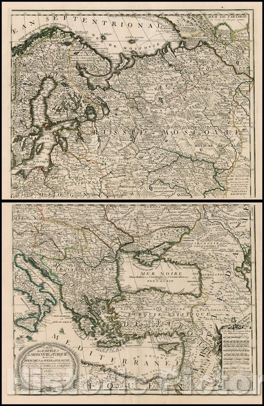 Historic Map - Carte des Empires de Moscovie et Turquie Avec les Royaumes de Suede et Pol :: Empires Muscovy and Turkey with the Kingdoms of Sweden and Poland, 1711 - Vintage Wall Art