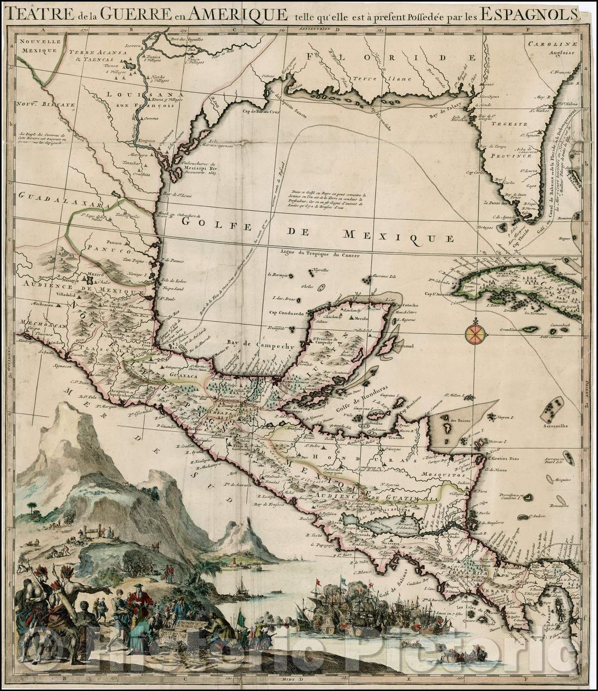 Historic Map - Teatre de la Guerre en Amerique telle qu'elle est a present Possedee/Covens & Mortier's Map of Florida, the Gulf Coast, 1705, Pieter Mortier - Vintage Wall Art