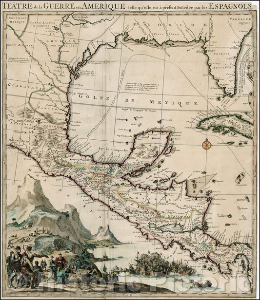 Historic Map - Teatre de la Guerre en Amerique telle qu'elle est a present Possedee/Covens & Mortier's Map of Florida, the Gulf Coast, 1705, Pieter Mortier - Vintage Wall Art