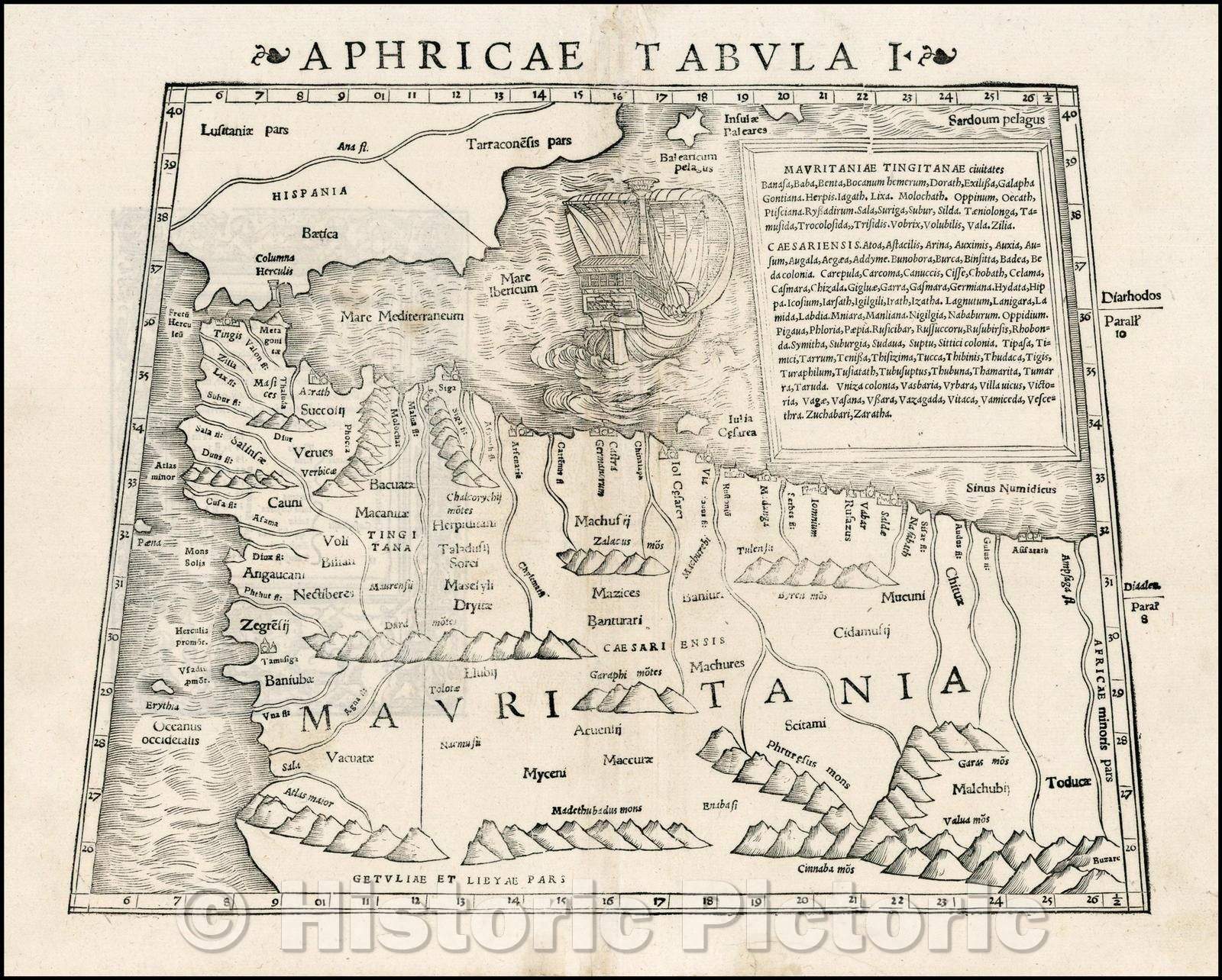 Historic Map - Tabula Aphricae I [Morocco, Tunisia, Spain, Maiorca, Minorca, etc]/Aphricae board 1 [Morocco, Tunisia, Spain, Maiorca, Minorca, etc], 1542 - Vintage Wall Art
