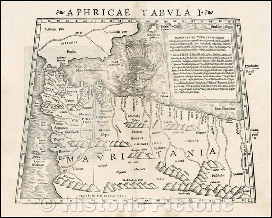 Historic Map - Tabula Aphricae I [Morocco, Tunisia, Spain, Maiorca, Minorca, etc]/Aphricae board 1 [Morocco, Tunisia, Spain, Maiorca, Minorca, etc], 1542 - Vintage Wall Art