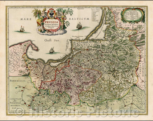 Historic Map - Prussia Accurate Descripta a Gasparo Henneberg Erlichensi, 1662, Jan Jansson - Vintage Wall Art