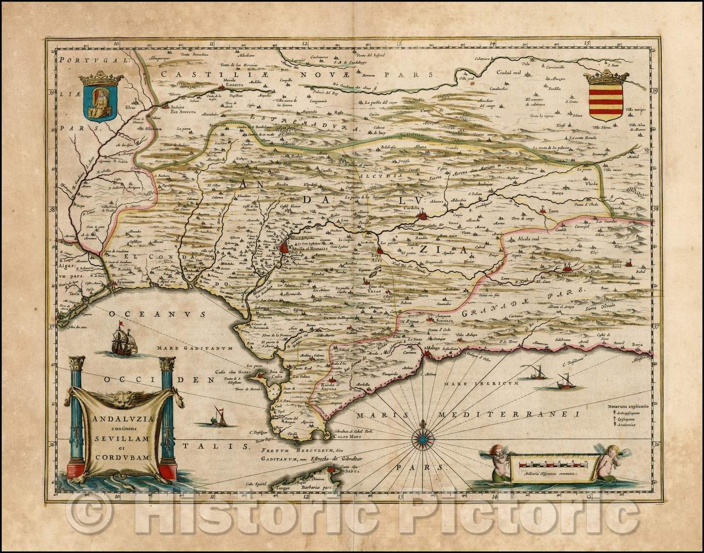 Historic Map - Andaluzia continens Sevillam et Cordubam, 1640, Willem Janszoon Blaeu v1