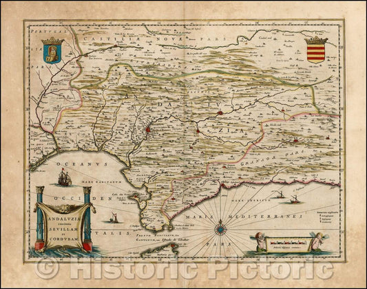 Historic Map - Andaluzia continens Sevillam et Cordubam, 1640, Willem Janszoon Blaeu v1
