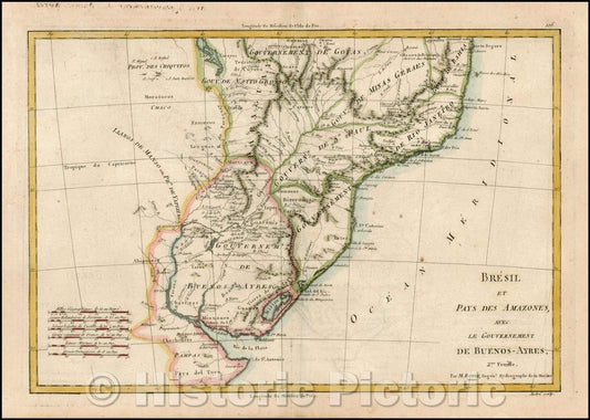 Historic Map - Bresil et Pays Des Amazones, avec Le Gouvernement De Buenos-Ayres, 1787, Rigobert Bonne v2