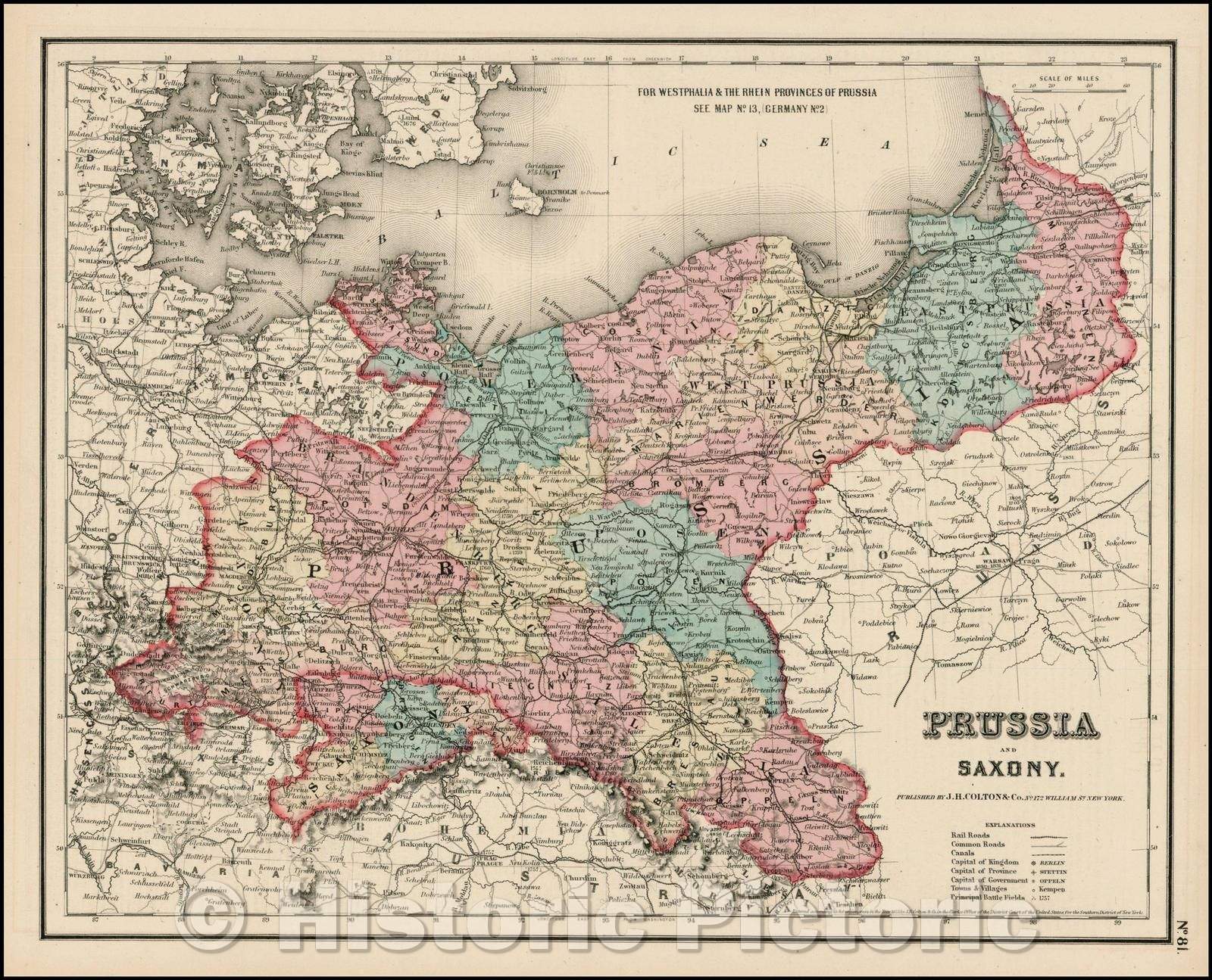 Historic Map - Prussia And Saxony, 1857, Joseph Hutchins Colton - Vintage Wall Art